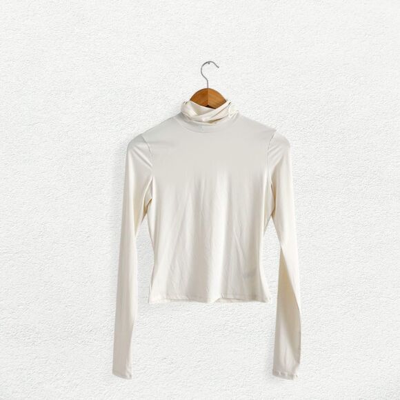 WAYF x Cherie Madeleine Turtleneck Long Sleeve Top in Off White - Picture 1 of 7